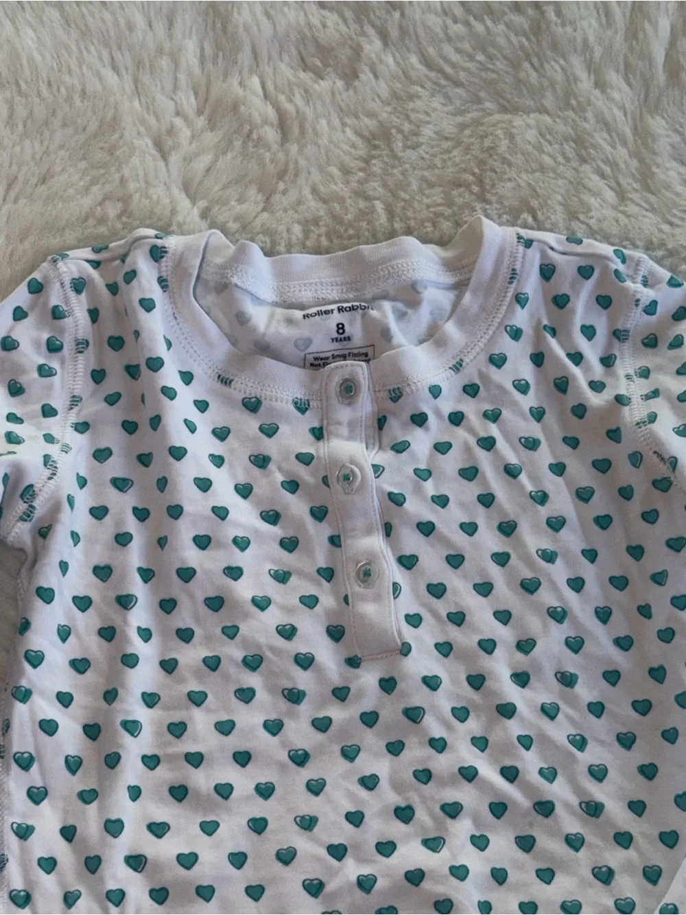 Roller Rabbit White Pajama Set with Teal Heart Print